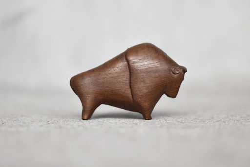 Figurine de bison en teck foncé, Vintage Mid Century Danish Modern, 1960s