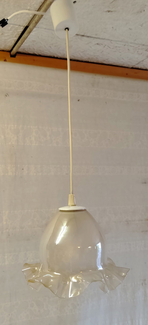 Globe pendant light in skirted glass - mid-20th century – Pendant lamps (photo 8 of 8)