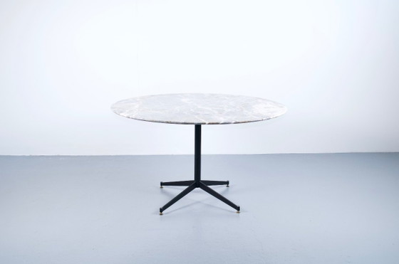 Italian-made Round Table, Marble and Steel, 60s, Dining tables, Metal, Grey, Mid Century Modern (photo 4 of 13)