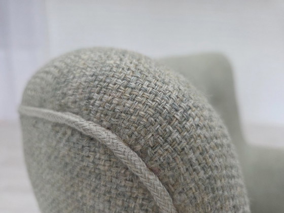 Image 1 of 1960s, Danish armchair, original light grey furniture wool, solid teak wood.