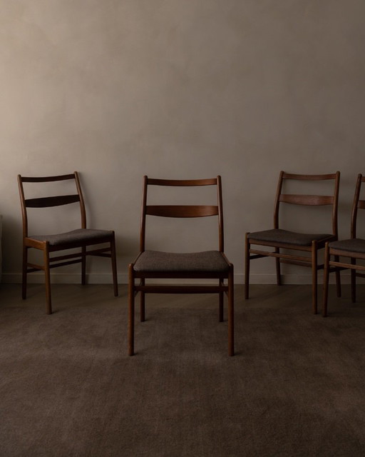 Set van 4 vintage 'Minett' teakhouten eetkamerstoelen van Yngve Ekström voor Troeds, Zweden, jaren 60