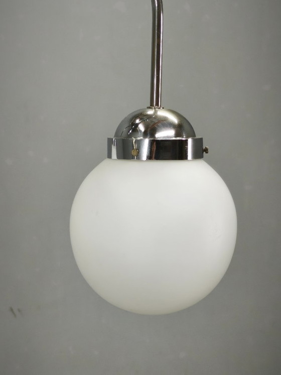 Image 1 of 1940s Czech Bauhaus Chandelier with Opaline Glass Globes