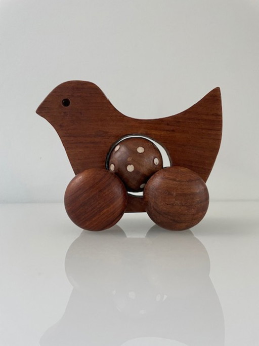 Vintage Scandinavian wooden duck on wheels
