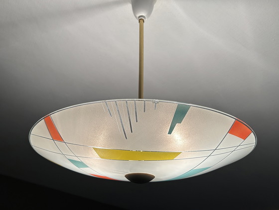 Image 1 of Large Vintage Glass Pendant Lamp, Mondrian Style