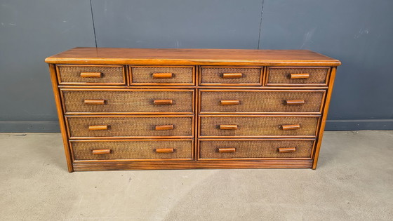 Image 1 of Vintage ladekast van rotan en bamboe, jaren 70.