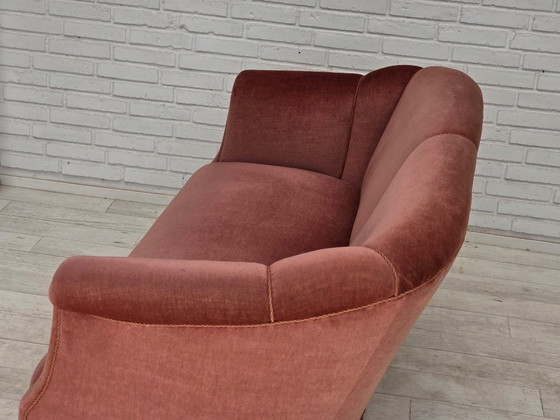 Anni '60, Divano danese 2 posti, velluto d'arredamento rosa originale. – Divani 2 posti, Velvet, Wood (photo 18 of 21)