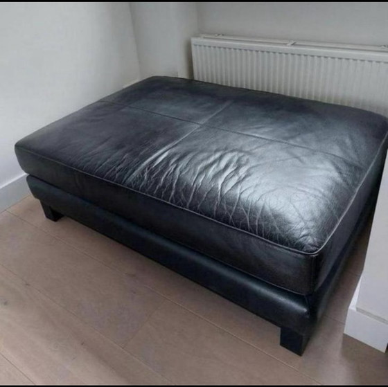 Image 1 of Pouf in Dark Brown Leather With Tray