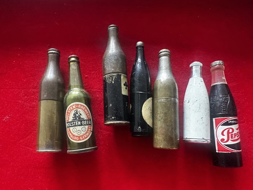 Lot 7 Briquets Vintage Bouteilles Pepsi-Cola / Holsteen Beer / Lait Avrilla etc
