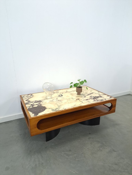 Image 1 of Mesa de centro de teca con gran tapa de mármol