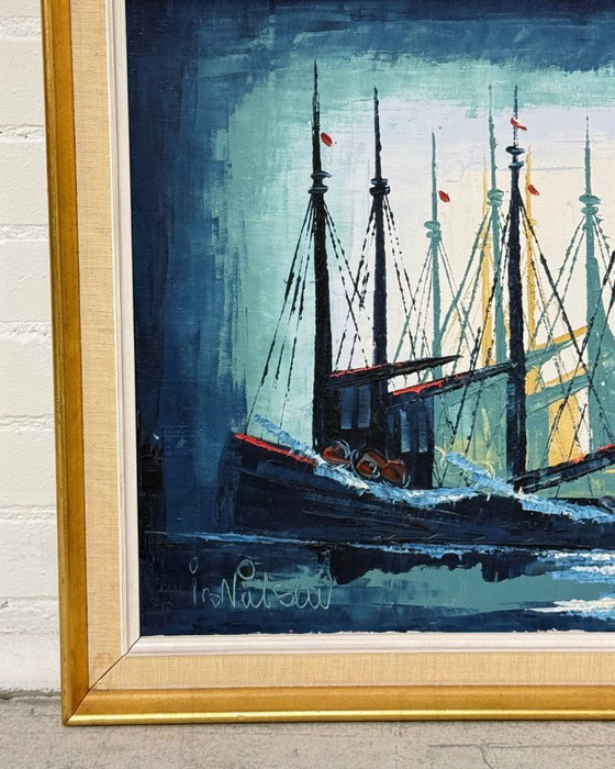 Image 1 of Modern abstract schilderij van een zeilboot