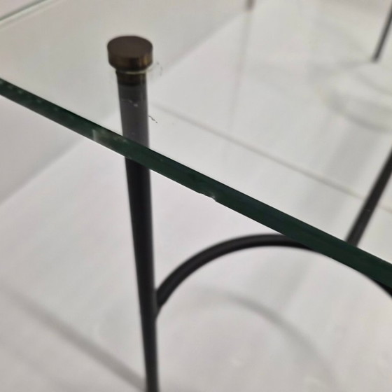 Image 1 of Vintage salontafel uit de jaren 50, zwart gelakt staal en glas, jaren 50, DLG Pierre Guariche