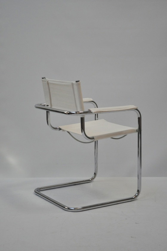 Image 1 of Set van 4 sledeframe stoelen – chroom & linnen (Chioccarello Lino) – herbekleed