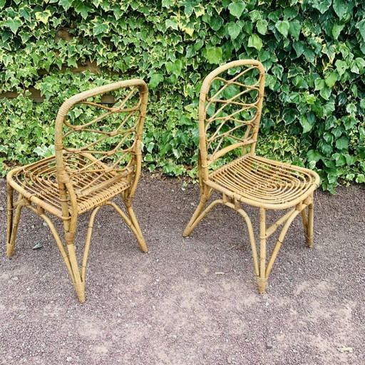 Paire de chaises en rotin Van Rohe