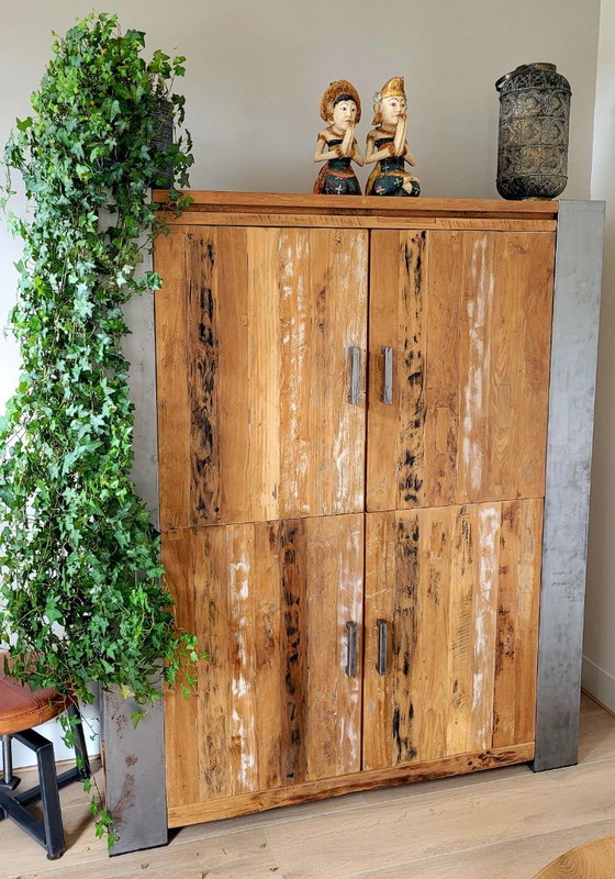 Image 1 of Industrial cabinet made of teak and steel legs