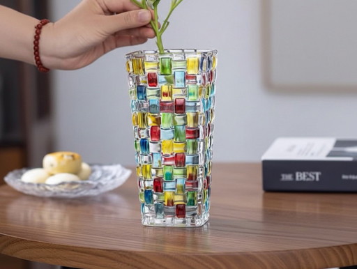 Hand-painted colored woven glass vase
