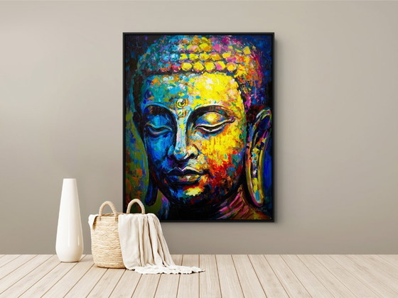 Image 1 of Unique hand-painted Buddha painting “Radiant Silence” – Seksak Jaichumchen – 80×100 cm