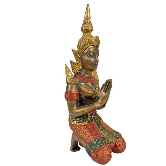 Thai Thepanom Temple Guardian Statue – Gilded and Polychrome – Kneeling Devotional Figure – Sculpture (photo 2 of 12)