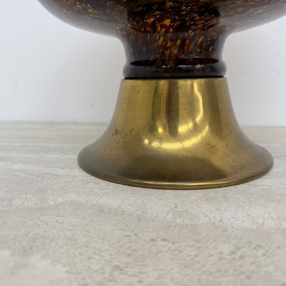 Image 1 of Italian murano glass with brass center piece bowl , 1970s