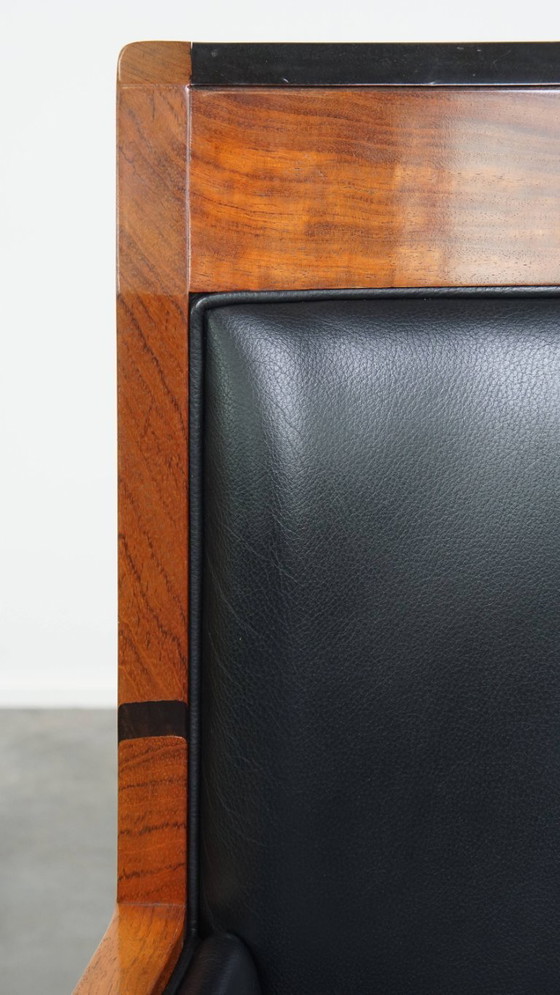 Image 1 of Black cowhide leather and wood Art Deco design armchair by Schuitema from the decoforma series