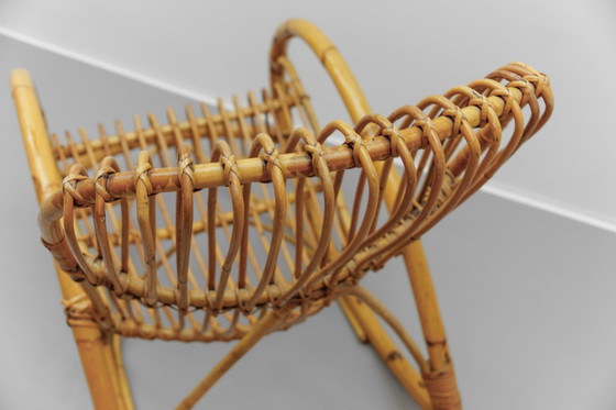 Image 1 of Sedia a dondolo in rattan e bambù, stile Mid-Century Modern, anni '60