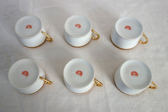Image 1 of 6 tazas y platillos de Limoges, obra de Robert Haviland, mediados del siglo XX.
