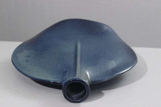 Image 1 of Impressive vintage stoneware lentil vase, modernist design, cobalt blue glaze, 1980s