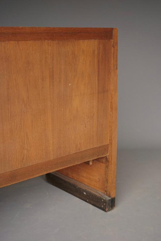 Image 1 of Kleine Haagse School / Art Deco eikenhouten halbank, jaren 1930