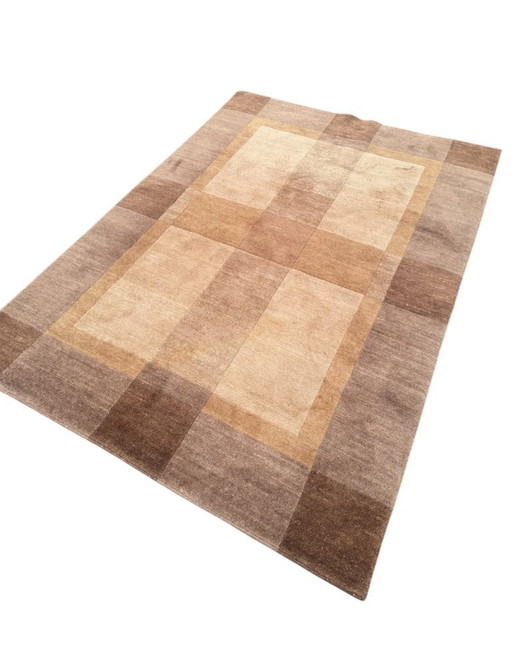 Tapis Gabbeh brun 200x140 cm fait main – Laine nouée – Design géométrique vintage oriental – Marron clair foncé – Tunisie XXe