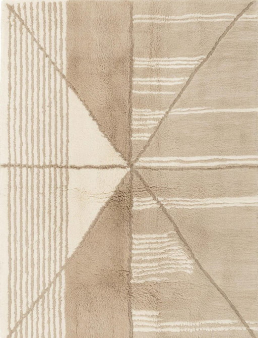 Alfombra marroquí abstracta moderna, alfombra Beni Ourain de lana color crema beige, 3x2 m.