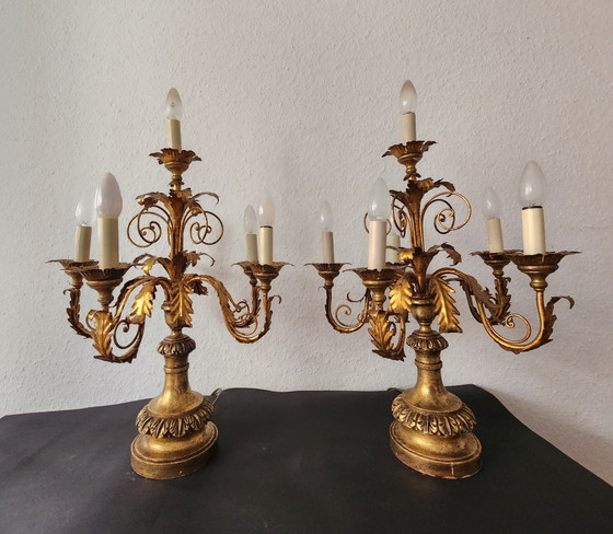 2 lampade da terra fiorentine antiche, dorate, forgiate e intagliate a mano, in stile Hollywood Regency, (photo 4 of 21)