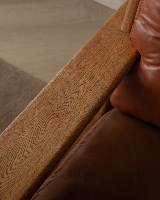 Image 1 of Poltrona lounge vintage Bonanza di Esko Pajamies per Asko, in rovere finlandese e pelle color cognac, anni '60.