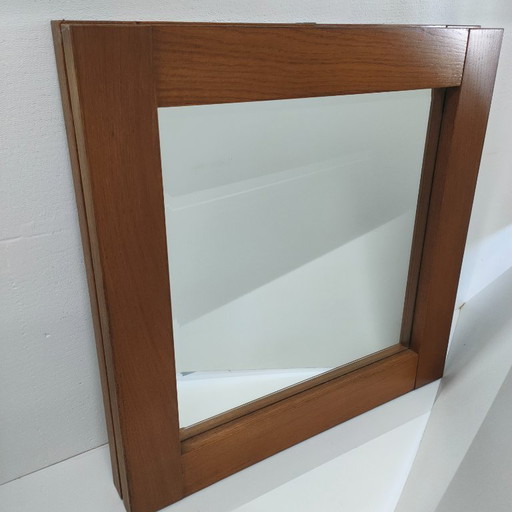 Vintage MTE Theuns Belgian oak faceted wall mirror (2 present)