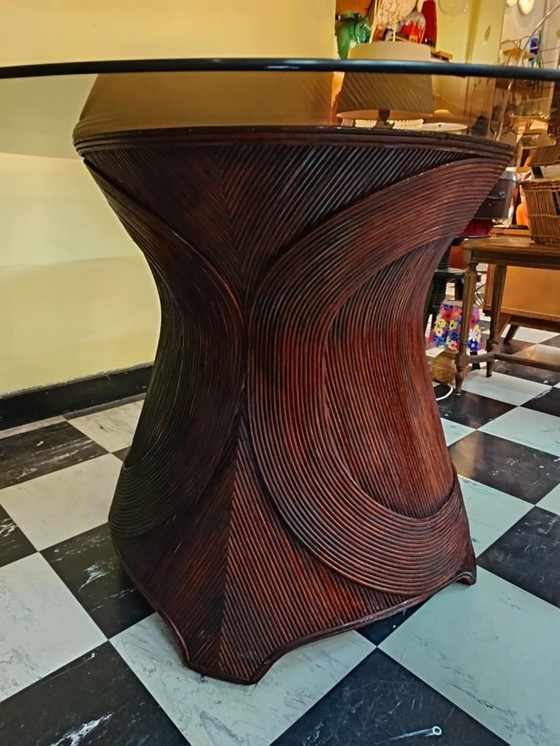 Image 1 of Eettafel van rotan met marqueterie