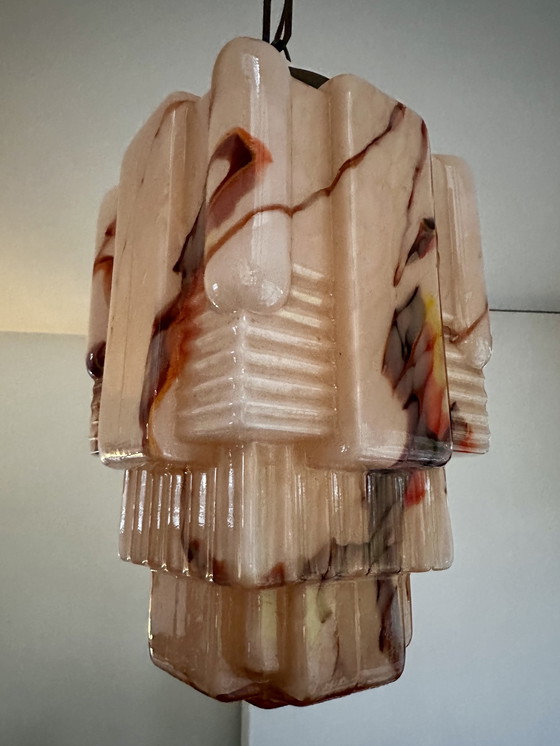 Image 1 of Lampada a sospensione Art Déco – Vetro marmorizzato scultoreo, anni '30-'40