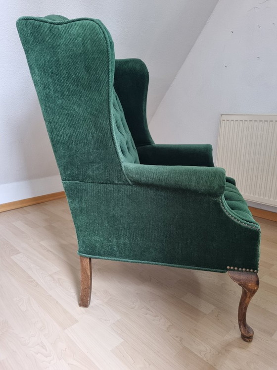 Vintage USA Fauteuils Velours Vert Émeraude – Chesterfield / Queen Anne – Velvet (photo 2 of 9)