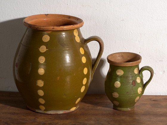 Pair of Vintage Glazed Ceramic Jugs, Central Europe, circa 1930, Crockery, Red (photo 4 of 10)