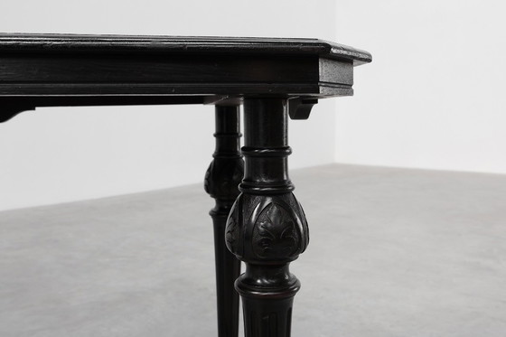 Image 1 of 19th Century English side table with geometric wood inlay by John Taylor & Sons