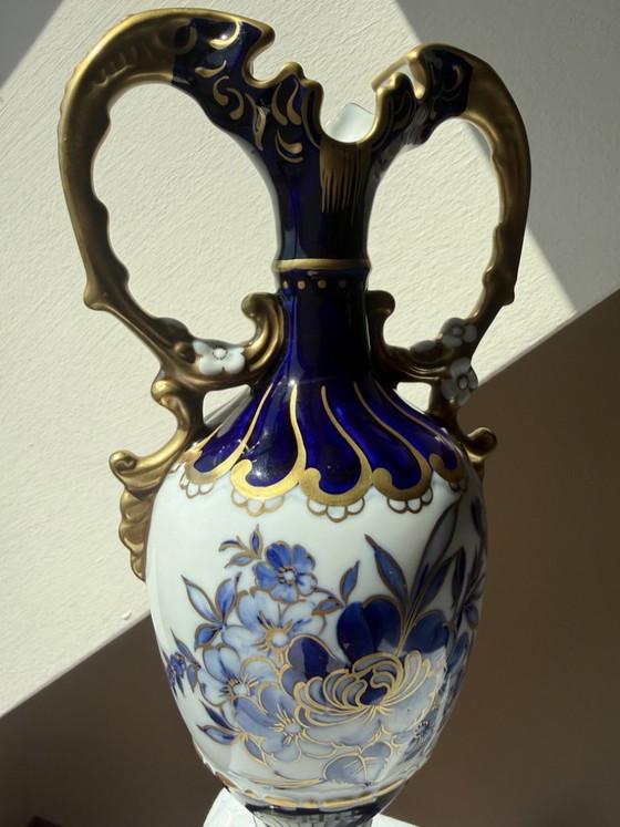 Royal Dux Porcelain Vase Cobalt Blue Gold - Czechoslovakia (photo 5 of 9)