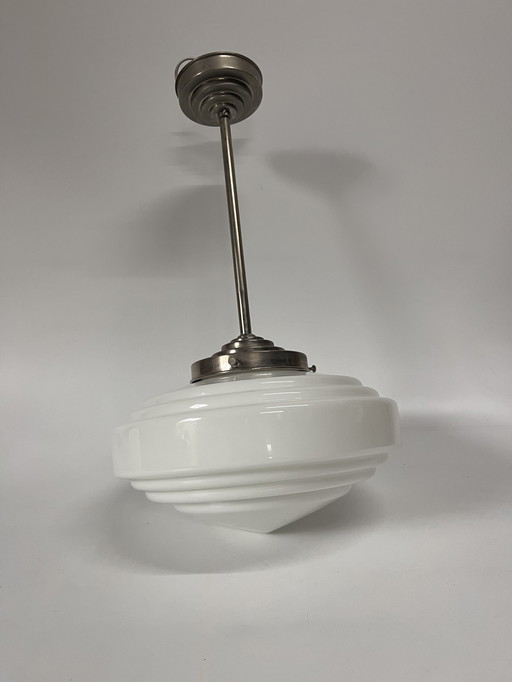 Plafonnier vintage gispen lampe de salle verre blanc pendule chrome