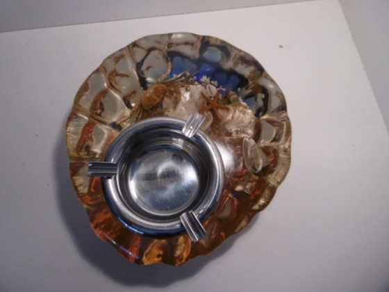 Posacenere vintage anni '60 con decoro marino in resina e metallo, Accessori da tavola, Plastica, Trasparente (foto 5 di 8)