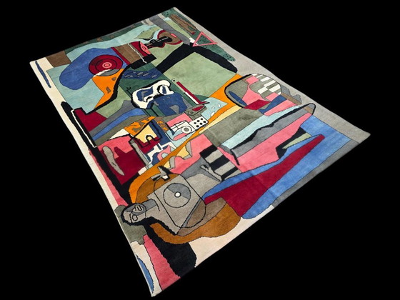 Alfombra de lana y seda anudada a mano al estilo Le Corbusier – Figura de naturaleza muerta de composición (photo 4 of 9)
