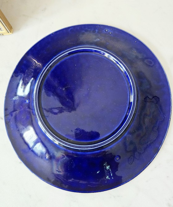 Image 1 of Lot prestige 4 assiettes Porcelaine de Limoges Bernardaud et Co et Emaux Bleu de Four décor fleurs