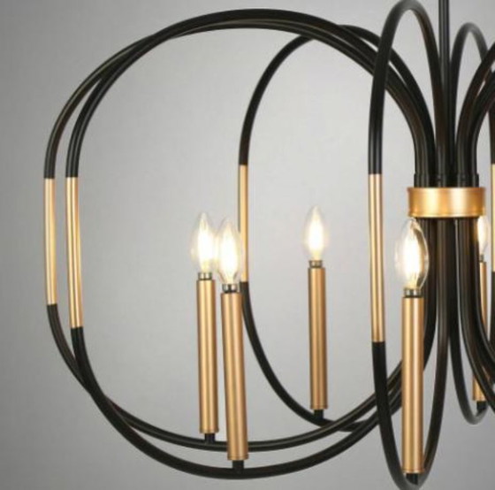 Image 1 of Lámpara de araña Zevni de 8 luces con tambor negro, NUEVA