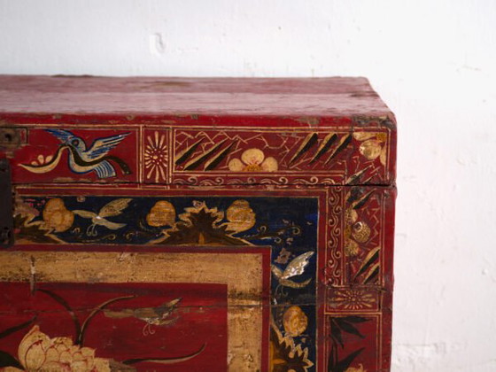 Baule antico dipinto rosso vermiglio in legno di pino – Cina, circa 1900 – Armadi contenitori, Iron (photo 24 of 40)