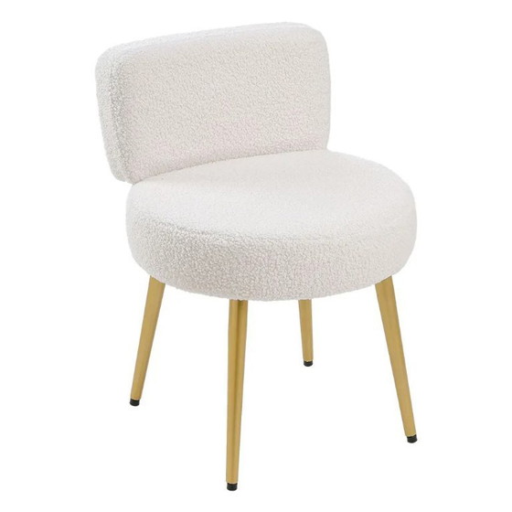 Image 1 of Voltsify Cream Faux Fur Vanity Stool Chair with Metal Legs for Apartments Guest Rooms Home Offices