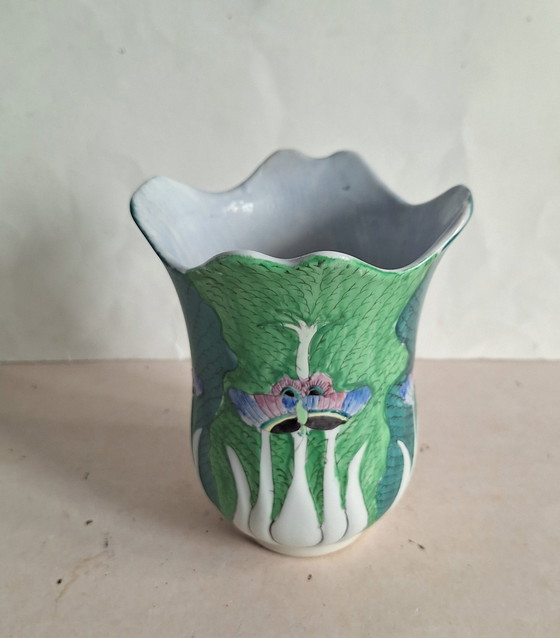 Image 1 of Chinese Bok Choi and butterfly vase, early to mid-20th century.