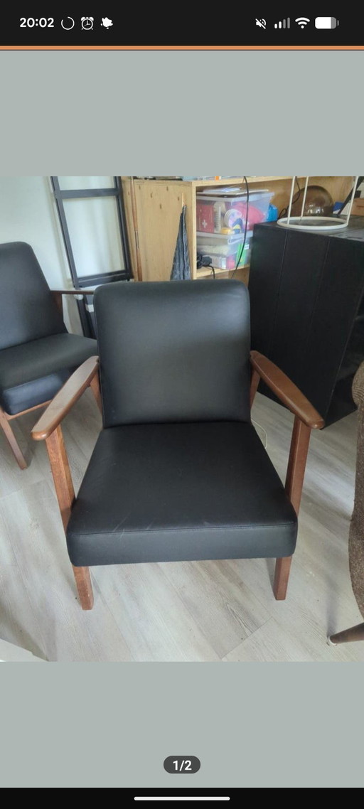 Sedia in legno stile retrò con rivestimento in similpelle Ekenäset Jonsbyn, come nuova