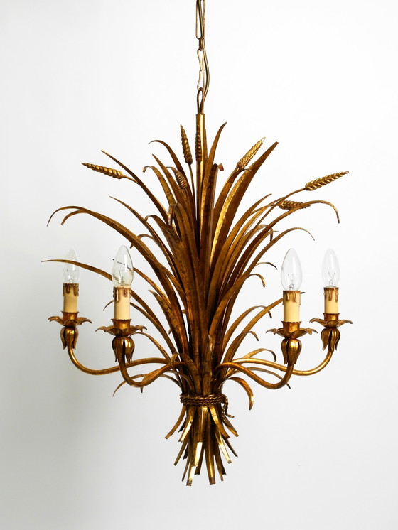 Image 1 of Beautiful Huge 1970S Gold-Plated 5-Arm Tall Metal Chandelier By Hans Kögl