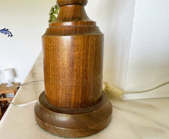 Image 1 of Lámpara de sobremesa alta de madera con pantalla de vidrio esmerilado Bubble Glass