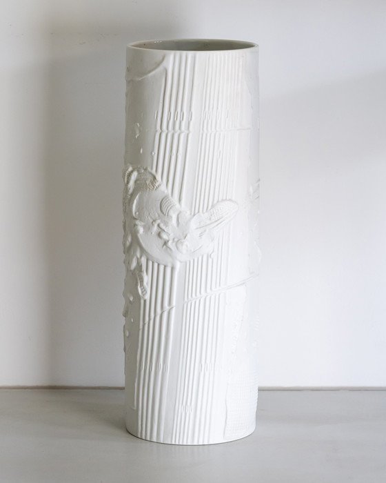 Image 1 of Zeldzame Rosenthal Vloervaas Werner Schreib Brutalistisch Reliëf Bisque porselein 58cm